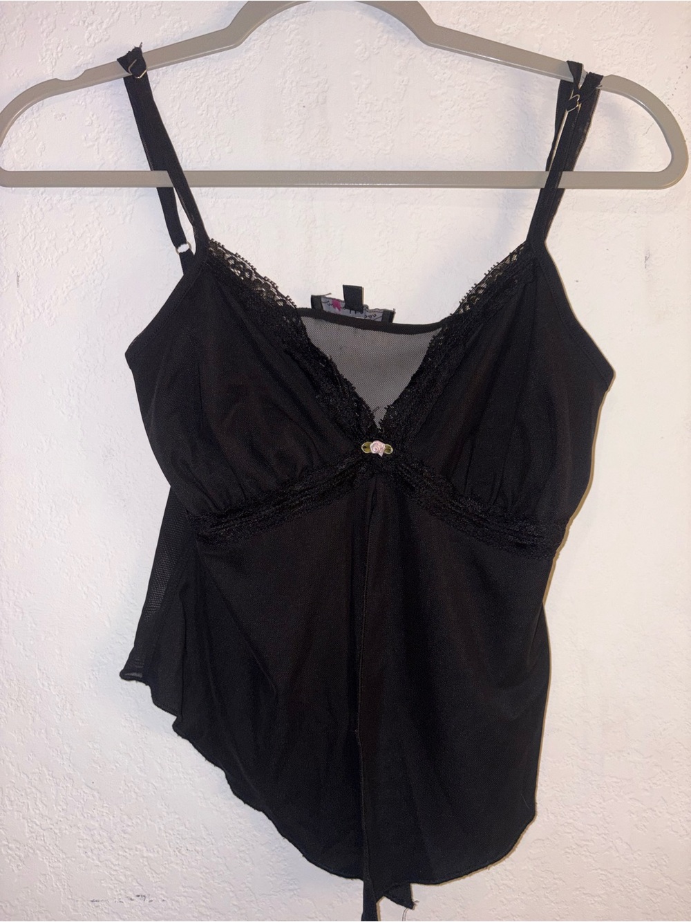 Black Lace-Trim Camisole Chemise with Adjustable Straps